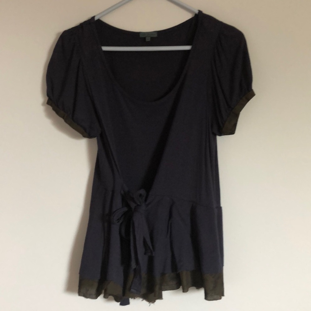Left of center navy and camo peplum top